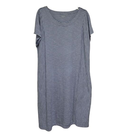 Lands' End T-Shirt Dress Large Blue White Striped Pockets Crew Neck Cotton New - Picture 4 of 11